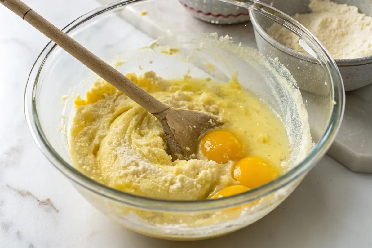 Mixing lemon cake mix, eggs, and oil for cookie dough