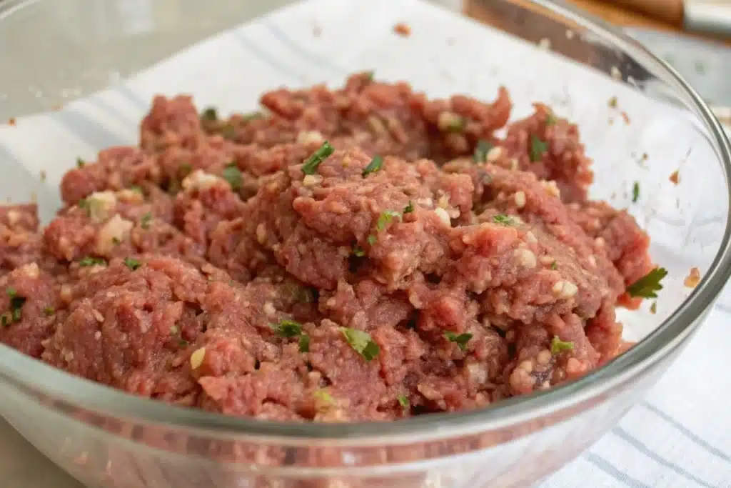 Raw ground beef mixed