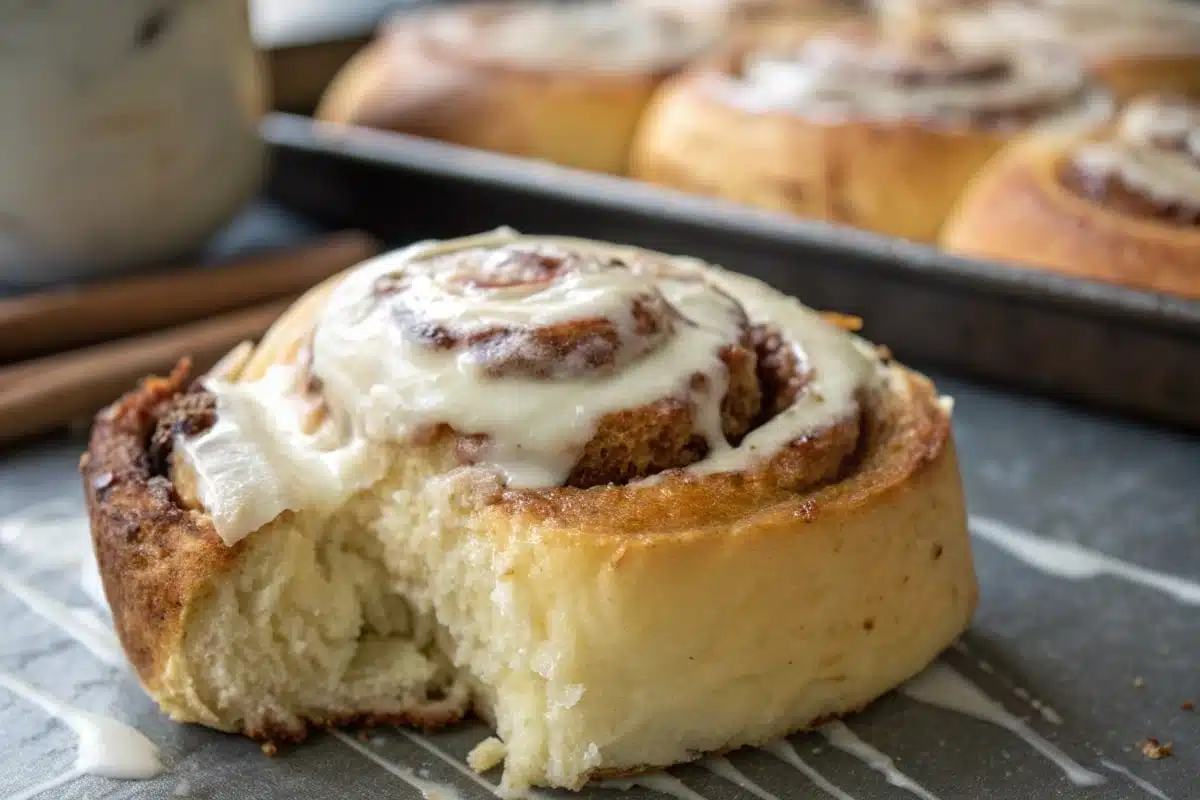 Soft, gooey cinnamon roll with cream cheese frosting.