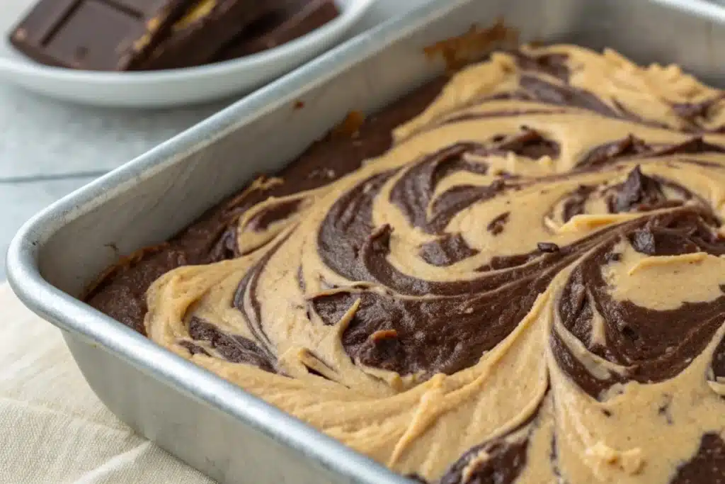 Swirling Peanut Butter into Brownie Batter