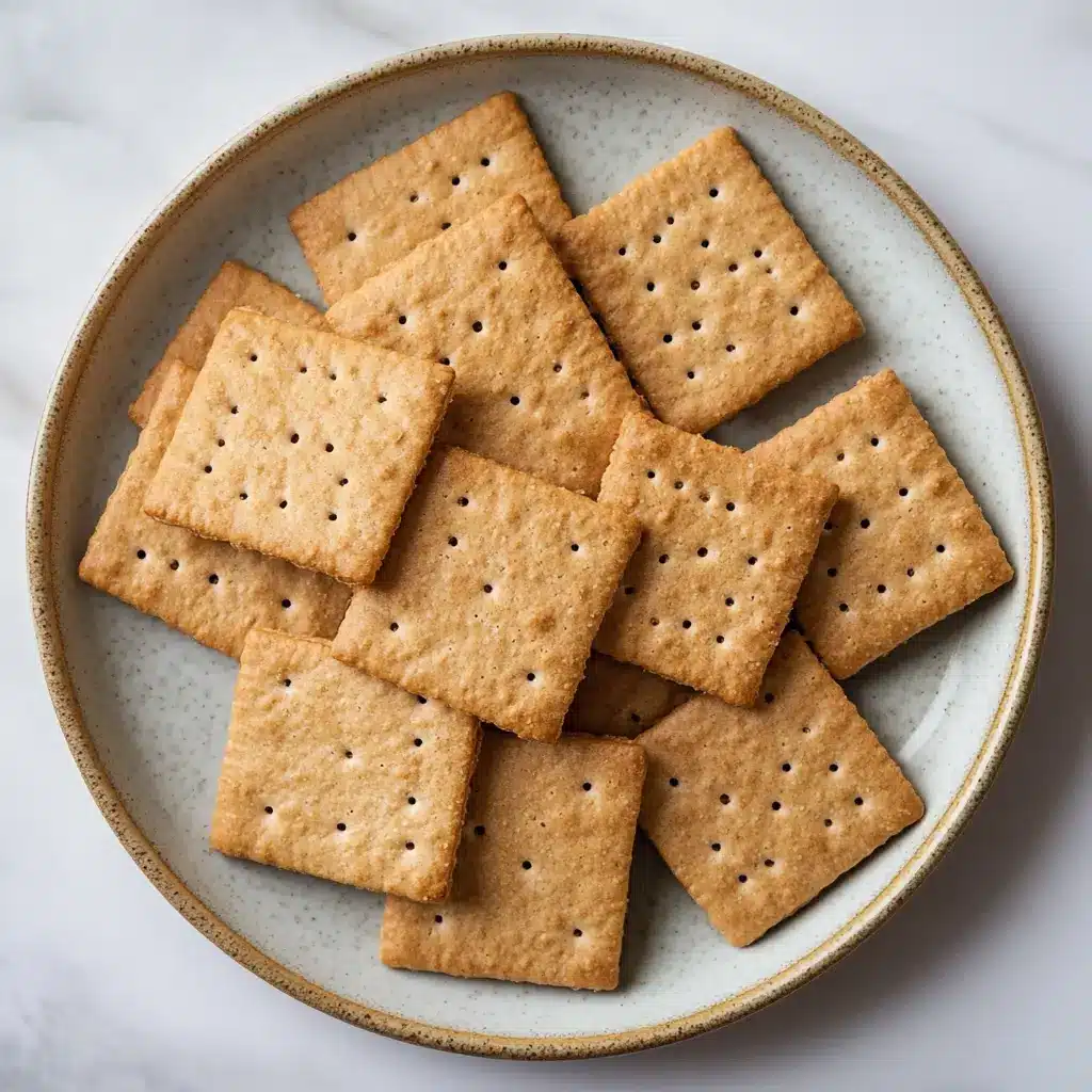 graham-crackers-on-plate A plate of graham crackers arranged neatly on a beige plate.