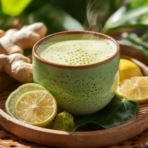 Steaming Japanese Mounjaro Detox with lime, lemon, ginger, and matcha
