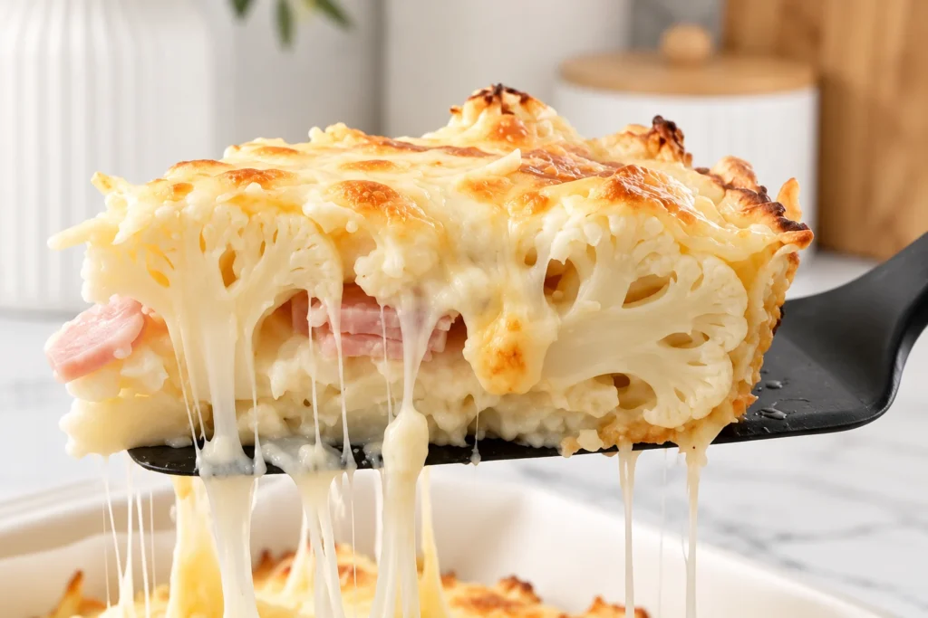 Easy Cheesy Cauliflower, Ham and Egg Bake